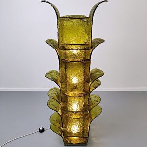 Lámpara de Pie de Vidrio Artístico, Diseño Hueco Verde, Luminaria LED Moderna de 52x140cm, Control de Interruptor de Luz Tricolor - Product Image 3