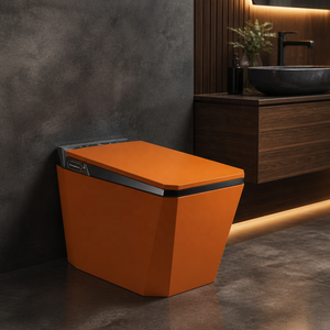 Inodoro Inteligente de Color Naranja con Marco Negro, Bidé de Una Pieza, Forma Cuadrada, Sin Borde, Descarga Automática, Asiento con Calefacción, Panel Táctil - Product Image 1