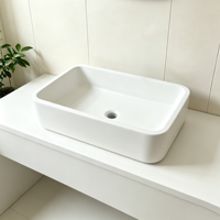 Vasque carrée en acrylique blanc sur mesure, finition mate, à poser sur le comptoir, pour salle de bain, lavabo moderne avec vidange escamotable
