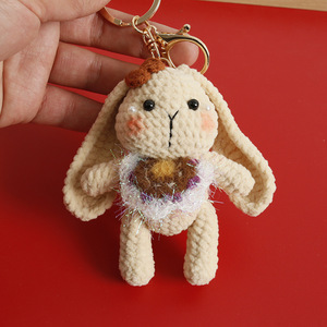 Nouvelle poupée <span class=keywords><strong>lapin</strong></span> en peluche <span class=keywords><strong>au</strong></span> <span class=keywords><strong>crochet</strong></span> avec oreilles tombantes, grand pendentif tissé à la main, breloque de sac <span class=keywords><strong>crochet</strong></span>ée à la main - Product Image 4