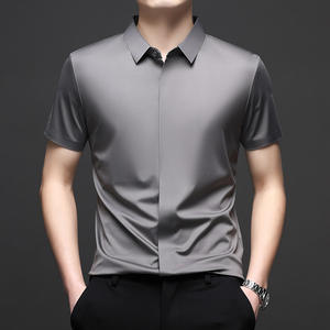 Chemise à manches courtes en soie pour hommes Business Casual Stretch <span class=keywords><strong>Pure</strong></span> Color Commercial Affairs Casual Top - Product Image 5