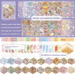 40 pièces/paquet Livre d'autocollants de paysage Munchkin Town 3.0 Visuel 3D Stéréoscopique Cabane Manuel pour enfants Décoration de vacances paisible - Product Image 6