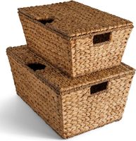 Panier de rangement classique de style ferme en jacinthe avec couvercle et poignée, idéal pour la chambre, la salle de bain ou la buanderie