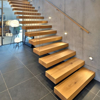 Escalier flottant pour maison duplex avec marches en bois, design populaire, poutre invisible, escalier droit intérieur
