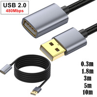 Cable de Extensión USB 2.0 A Macho a Hembra, Carcasa de Aluminio, Trenzado de Nailon, Carga Rápida de 3A, para Computadora, Escáner de Código de Barras, Reloj Inteligente