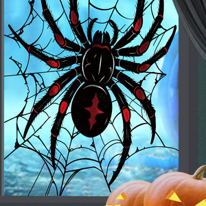 Adhesivo Decorativo para Ventana de Halloween con Diseño de Araña Viuda Negra, Gran Tamaño, Tejido de Araña Negro Espeluznante, Adhesivo Removible de PVC para Decoración de Fiestas de Halloween - Product Image 1