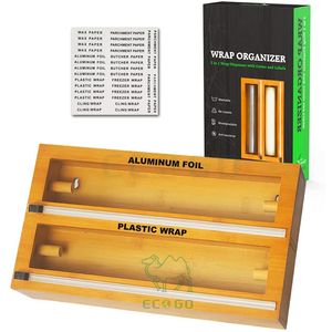 Dispensador de envoltura de cajón de cocina moderno equipado con bambú, papel de cera de papel de aluminio para papel de plástico para almacenamiento de alimentos - Product Image 1