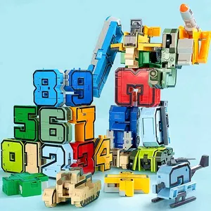 Robot angka matematika set blok bangunan, mainan Robot deformasi pendidikan, mainan Action Figure Digit kombinasi