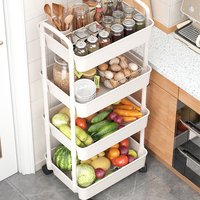 3 niveaux 4 niveaux de stockage en plastique ABS étagère à légumes chambre à coucher salle de bains cuisine rangement chariot de stockage des collations rack avec roulettes
