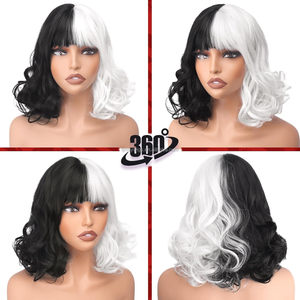 Kısa Dalgalı Siyah ve Beyaz Şeffaf Dantel Ayarlanabilir Kapaklı <span class=keywords><strong>Cosplay</strong></span> Peruk Kaküllü Kadınlar İçin Yüksek Sıcaklık Fiber Doğal Parti İçin - Product Image 1