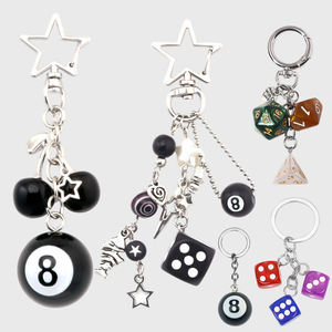 JS Wholesale 23 Styles Y2K Breloques de sac créatives avec cerise, étoile argentée, cœur, boule noire, dé, porte-clés pour femmes et hommes - Product Image 2