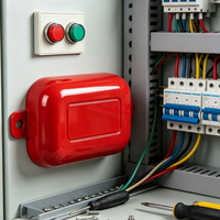 Boîtier de protection en plastique rouge moulé par injection sur mesure avec languettes de fixation pour module de contrôle industriel et câblage électrique