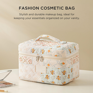 Cotton Quilted Makeup <b>Bag</b> for Women Girls Large Small Travel Floral Cosmetic <b>Bags</b> - Product Image 4