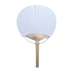 Abanicos Redondos Blancos con Marco y Asa de Bambú, Recuerdos para Bodas y Fiestas, Regalos, Abanicos de Papel - Product Image 5