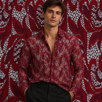 Nouveau design professionnel, tissu en dentelle léger tricoté en nylon et polyester rouge bordeaux avec broderie florale vintage pour robes