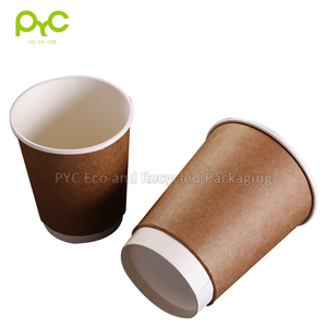PYC-Tazas de papel empaquetadas para llevar, papel Kraft, doble pared, con tapa - Product Image 3