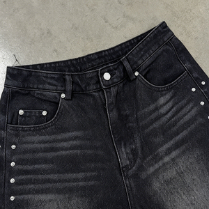 EDO OEM ODM Fabricant de Denim Personnalisé Éco-responsable <span class=keywords><strong>Mokey</strong></span> Wash Streetwear Vintage Jorts Shorts en Jean avec Strass pour Hommes - Product Image 2