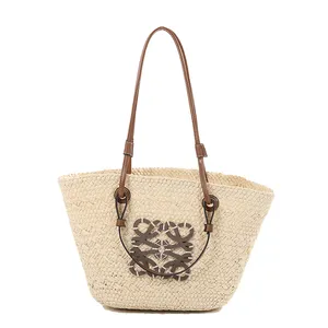 Luxury Shoulder Beach Tote Bag Large Handbags For Women Straw Handmade Custom Logo Summer Beach Crochet Large Bag