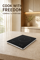 Cuisinière à induction portable multifonction intelligente haute puissance 2000W, 9 modes de cuisson, panneau en verre noir poli, cuisinière électrique pour la maison