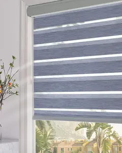 Hot Sale Window Shade Blackout Dual Zebra Roller Blinds Motorised Remote Control Cordless System Vertical Blackout Zebra Blind