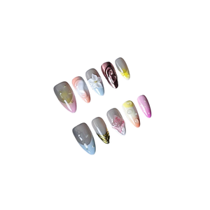 Ensembles d'<span class=keywords><strong>ongles</strong></span> artificiels de luxe en acrylique faits à la main pour femmes, prêts pour le salon, hypoallergéniques, design naturel, <span class=keywords><strong>faux</strong></span> <span class=keywords><strong>ongles</strong></span> à presser, forme amande - Product Image 1