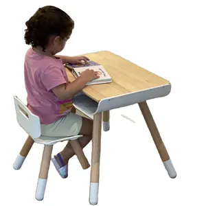 Height Adjustable Wooden Toddler Table And Chair Set Beech Wood Kids Furniture Set