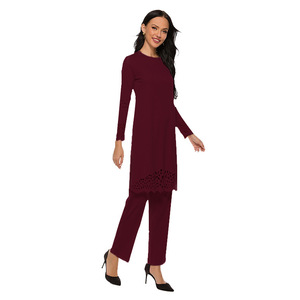 ชุดเสื้อผ้าอิสลามสำหรับผู้หญิง ชุดอาบายะห์ แฟชั่นมุสลิม แบบโปร่ง แขนยาว สีพื้น สไตล์อาหรับ ดูไบ อีดมูบารัค ชุดคาร์ฟตันสำหรับสุภาพสตรี - Product Image 2