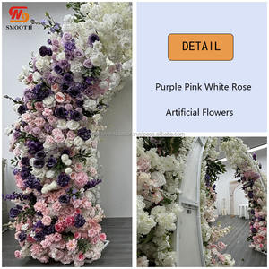 Roses en soie artificielles de couleur dégradée lisse fleurs d'arc en soie rondes florales pour la décoration de mariage - Product Image 3