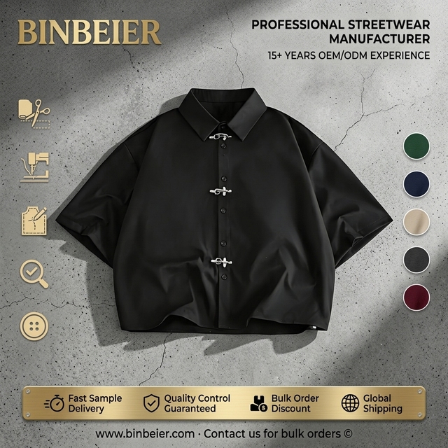 Manufacturer Custom Streetwear Drop Shoulder Button Down up T-shirt High Quality Embroidered  DTG Printed Shirts
