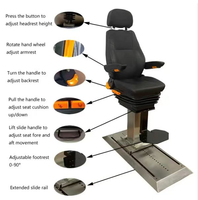 Siège de commandant marin avec base à glissière longue et réglages multiples pour bateau, navire, yacht, console de commande de train, siège conducteur