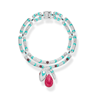 Collier double couche en laiton et zircon, motif serpent et goutte d'eau rouge, émail, design artisanal, pour banquet de mariage