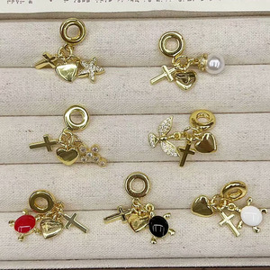 Ciondoli a forma di tartaruga e croce con triplo cuore placcati <span class=keywords><strong>oro</strong></span>, perline europee a foro largo, adatte per bracciali a catena snake, accessori per gioielli - Product Image 5