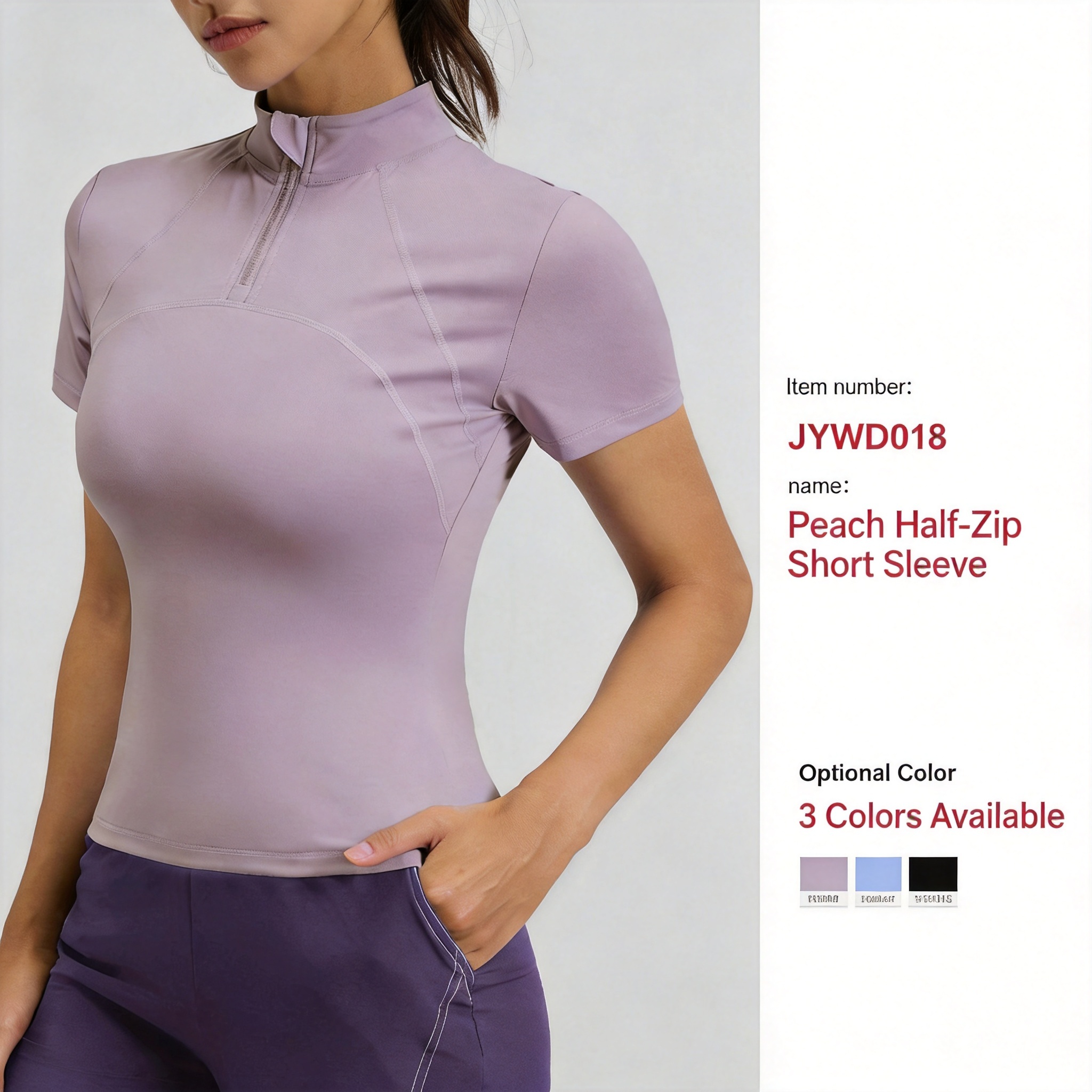 Custom Nylon Spandex Quick Dry High Elastic Slim Fit Women Yoga Short Sleeve T-shirt with Half Zip for Gym Yoga Running Fitness