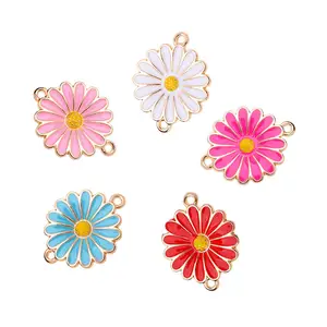 100Pcs Mix Gold Color Enamel Daisy Flower Charm Connectors for Jewelry Making Bracelet Findings Accessories DIY Craft