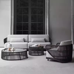 Dwoo Modern Garden Leisure Juego de sofás modulares de 4 piezas para patio Muebles de ratán tejidos Juego de sofás de conversación para patio - Product Image 1