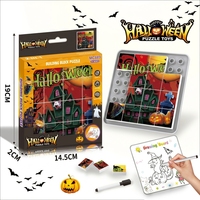 Puzzle Balok Bangunan Halloween dengan Papan Gambar - 2-in-1 DIY Mainan Edukasi Seni Melukis Kotak Hadiah untuk Anak-anak