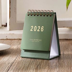 ปฏิทินตั้งโต๊ะภาษาอังกฤษแบบครอส-บอร์เดอร์ ปี 2026 ดีไซน์โมรันดี สีพื้นเรียบง่าย ของตกแต่งกระดาษขนาดเล็ก พร้อมนาฬิกาและช่องบันทึกข้อความสำหรับวางบนโต๊ะ - Product Image 6