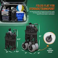 Chariot de plage pliable tout-terrain avec pneus en caoutchouc noir robustes de 9 pouces, chariot utilitaire extra large Outland-XL Stratton Forge pour le sable