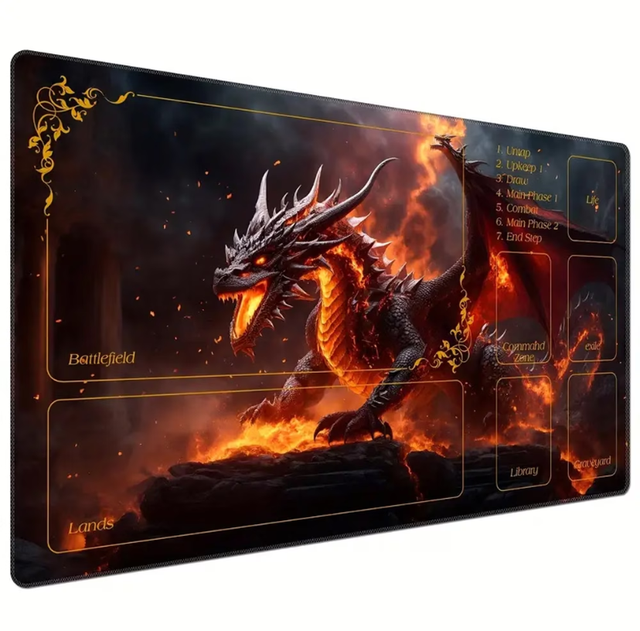 Fire Dragon TCG Playmat Non-Slip Rubber Game Mat for Trading Card Games & Tabletop Gaming (Multiple Sizes Available)