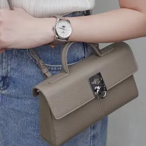 Fashion commuting bag 2024 new simple retro litchi pattern elephant grey portable crossbody bags for women