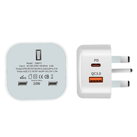 Adaptador de cargador de pared USB 20W PD QC 3,0 Tipo-C Carga de viaje rápido Enchufe de 3 pines Reino Unido para teléfonos Material GAN