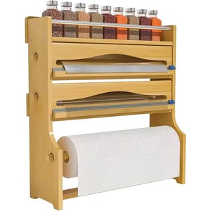 Étagère de rangement de cuisine en bois à 4 niveaux, murale, pour épices, film alimentaire, essuie-tout, organisateur multifonctionnel pour articles divers - Product Image 1