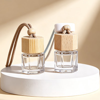 Flacon diffuseur de parfum de voiture vide de 10 ml, avec bouchon en bois esthétique, contenant en verre octogonal pour huiles essentielles, à suspendre