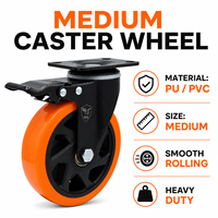 Roulette industrielle pivotante en pvc orange, prix de gros, 4 pouces, roues à boulons m12