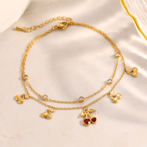 สร้อยข้อเท้าสแตนเลสสตีลลายเชอร์รี่ ชุบทอง 18k เครื่องประดับเท้าสำหรับใส่ไปชายหาด - Product Image 2