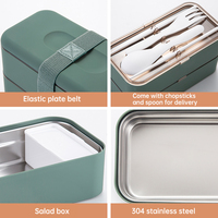 Lekfre-Boîte à lunch en acier inoxydable Boîte à bento en plastique ABS avec compartiment à trous pour bouchons et couverts Ensemble de boîtes à lunch et ceinture