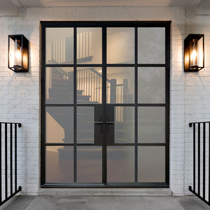 Portes métalliques personnalisées pour <span class=keywords><strong>entrée</strong></span> principale extérieure design style français <span class=keywords><strong>entrée</strong></span> extérieure <span class=keywords><strong>porte</strong></span> vitrée à cadre en acier avec <span class=keywords><strong>grille</strong></span> - Product Image 2