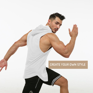 الجملة رجل تشغيل القطن أكمام قمصان سترات رياضية بغطاء للرأس خزان أعلى الرجال تيشرت رياضية كمال الاجسام القميص تجريب سترة - Product Image 2