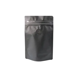 Tas kopi 250g penjualan langsung pabrik Logo kustom dapat ditutup kembali kantong kemasan kopi kunci ritsleting hitam/emas dengan katup
