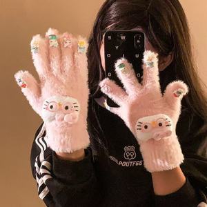 Mitaines en tricot douillettes pour femmes, motif KT mignon, en peluche, fil moelleux, épaisses, chaudes, résistantes au froid, pour l'extérieur - Product Image 3